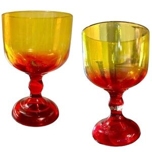 2-HERITAGE, VINTAGE, MINGLED RED & ORANGE GOBLETS IN LARGE SIZE.
